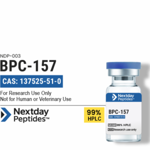 BPC-157 research peptide vial — ≥99% HPLC purity, CAS 137525-51-0, lyophilized powder, Nextday Peptides