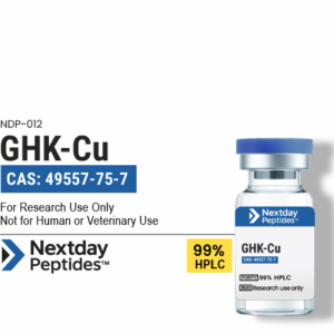 GHK-Cu copper peptide research vial — ≥99% HPLC purity, CAS 49557-75-7, lyophilized powder, Nextday Peptides