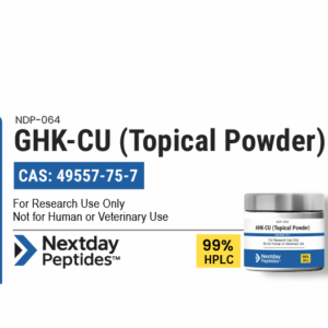 GHK-Cu topical powder research vial — ≥99% HPLC purity, CAS 49557-75-7, lyophilized blue powder, Nextday Peptides