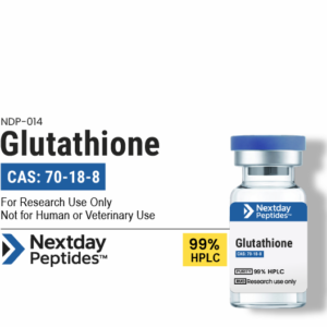 Glutathione GSH research compound vial — ≥99% HPLC purity, CAS 70-18-8, lyophilized powder, Nextday Peptides
