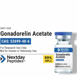 Gonadorelin Acetate GnRH research peptide vial — ≥99% HPLC purity, CAS 71447-49-9, lyophilized powder, Nextday Peptides