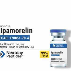 Ipamorelin research peptide vial — ≥99% HPLC purity, CAS 170851-70-4, lyophilized powder, Nextday Peptides