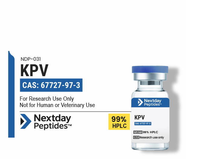KPV research peptide vial — ≥99% HPLC purity, CAS 67727-97-3, lyophilized powder, Nextday Peptides
