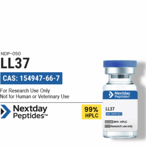 LL-37 cathelicidin research peptide vial — ≥99% HPLC purity, CAS 154947-66-7, lyophilized powder, Nextday Peptides