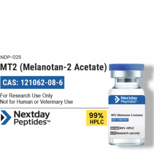 MT-2 Melanotan II research peptide vial — ≥99% HPLC purity, CAS 121062-08-6, lyophilized powder, Nextday Peptides