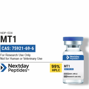 MT-1 Melanotan I research peptide vial — ≥99% HPLC purity, CAS 75921-69-6, lyophilized powder, Nextday Peptides