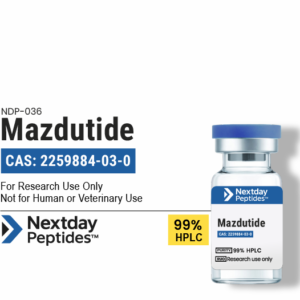 Mazdutide IBI362 GLP-1 GCGR dual agonist research peptide vial — ≥99% HPLC purity, CAS 2259884-03-0, lyophilized powder, Nextday Peptides