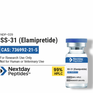 SS-31 Elamipretide research peptide vial — ≥99% HPLC purity, CAS 736992-21-5, lyophilized powder, Nextday Peptides