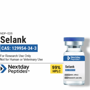 Selank research peptide vial — ≥99% HPLC purity, CAS 129954-34-3, lyophilized powder, Nextday Peptides