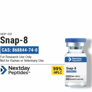 SNAP-8 Acetyl Octapeptide-3 research peptide vial — ≥99% HPLC purity, CAS 868844-74-0, lyophilized powder, Nextday Peptides