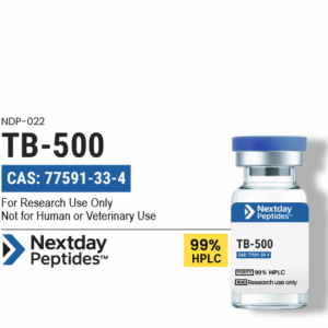 TB-500 Thymosin Beta-4 research peptide vial — ≥99% HPLC purity, CAS 77591-33-4, lyophilized powder, Nextday Peptides