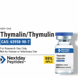 Thymalin Thymulin research peptide vial — ≥99% HPLC purity, CAS 63958-90-7, lyophilized powder, Nextday Peptides