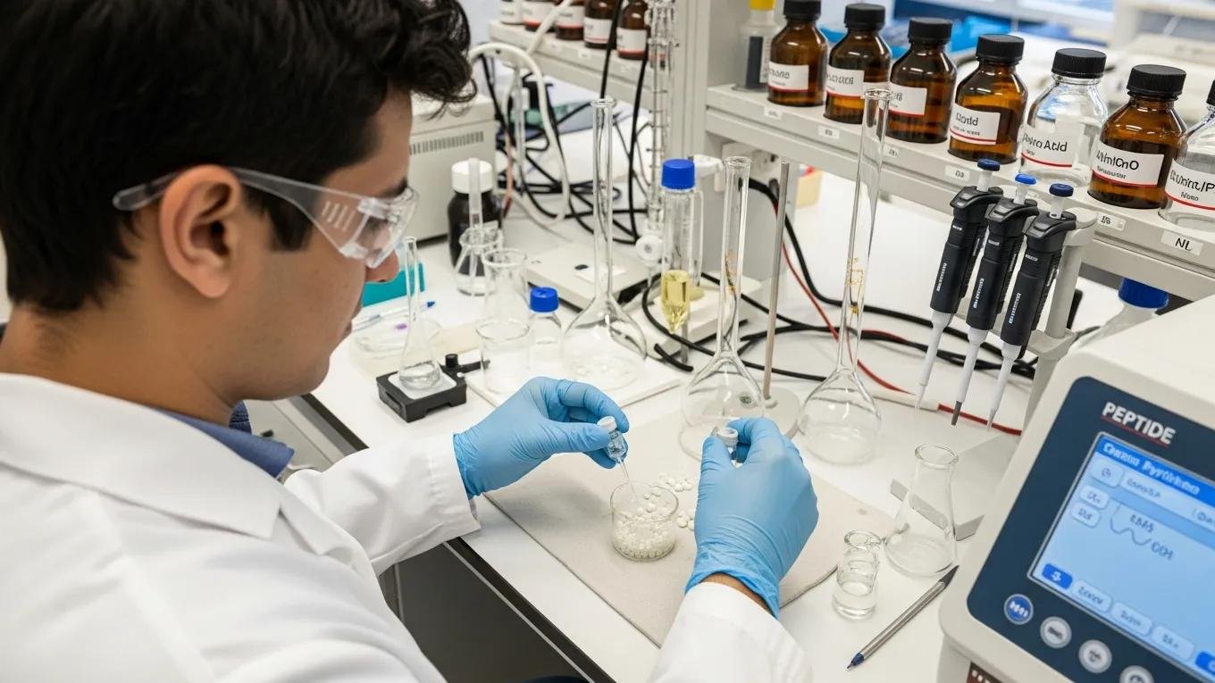 Laboratory setting illustrating research peptide and reagent quality workflows